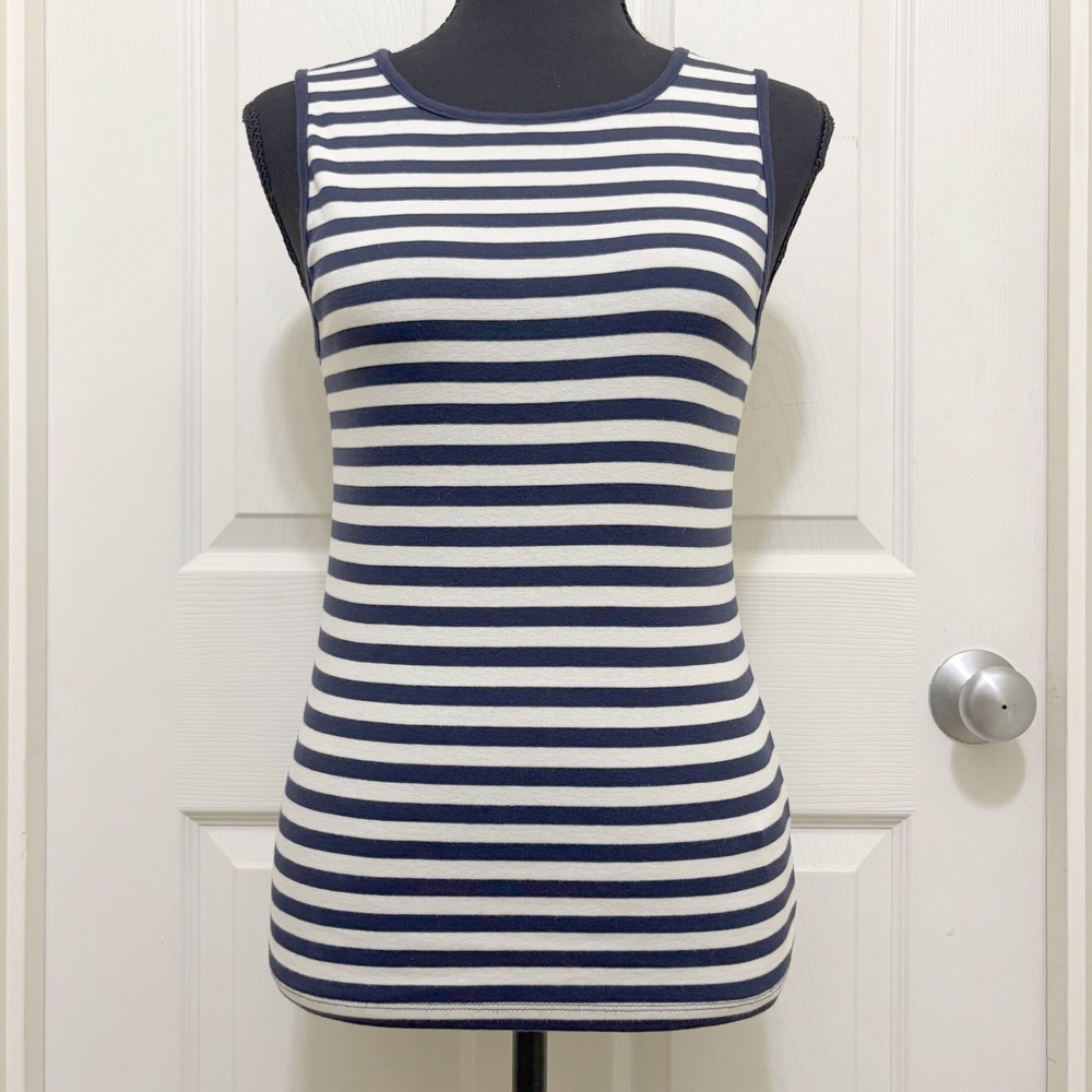 J.Crew Striped Tank Top Cotton Navy Blue White Small Sleeveless Nautical‎ Casual
